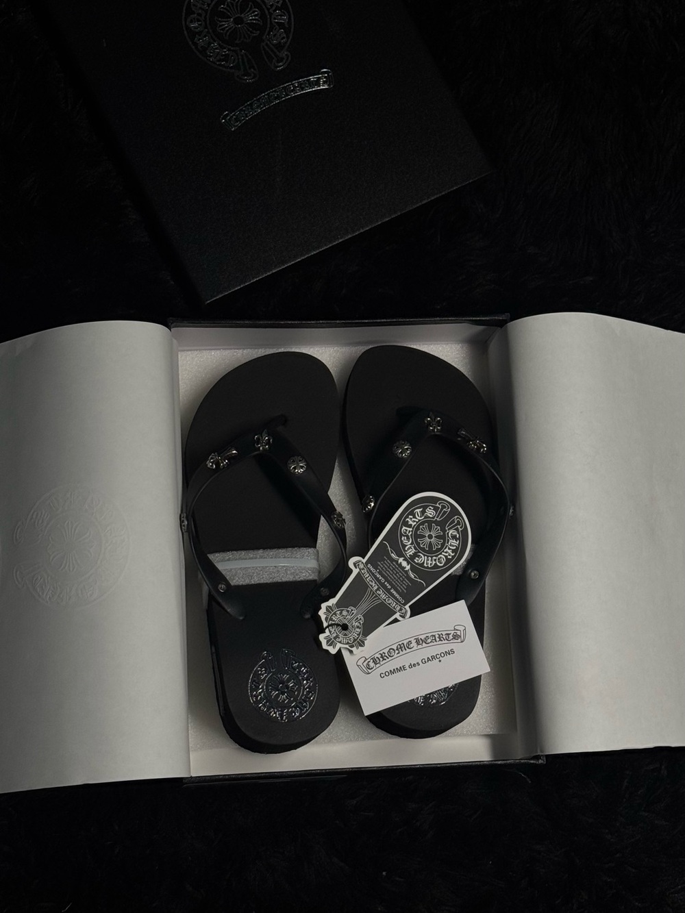 Black Chrome Hearts Flip Flops platforms